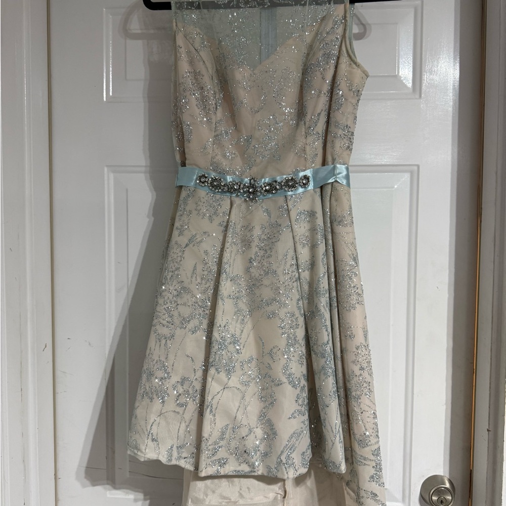 B Darlin Cream Dress with Silver Accents